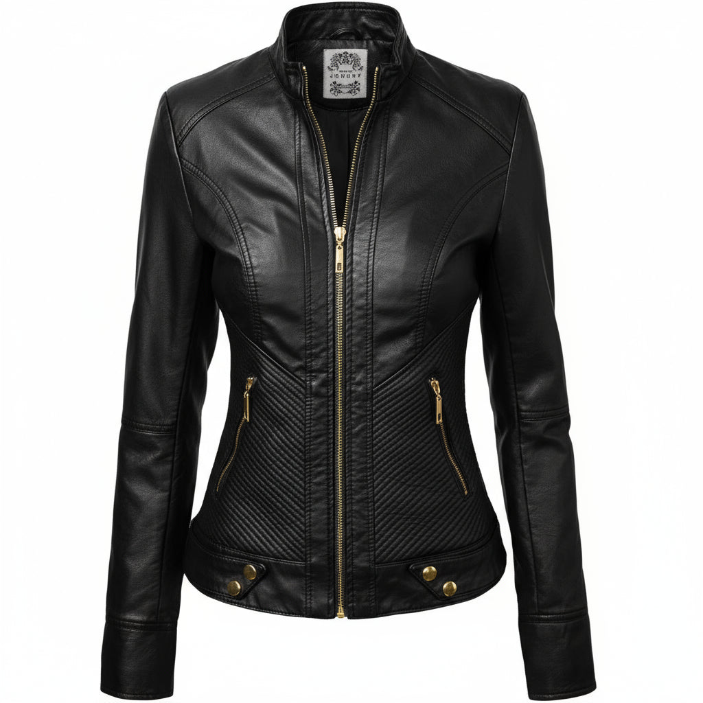 Made By Johnny Women's Vegan Leather Biker Jacket – Coffee XL